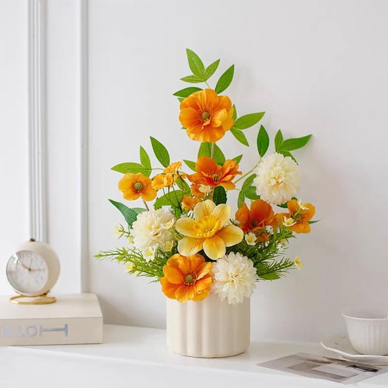 Luxe Zijden Blauwe Hortensia Bloemen in Keramische Vaas - Realistisch Kunstbloem Arrangement voor Huis & Kantoor