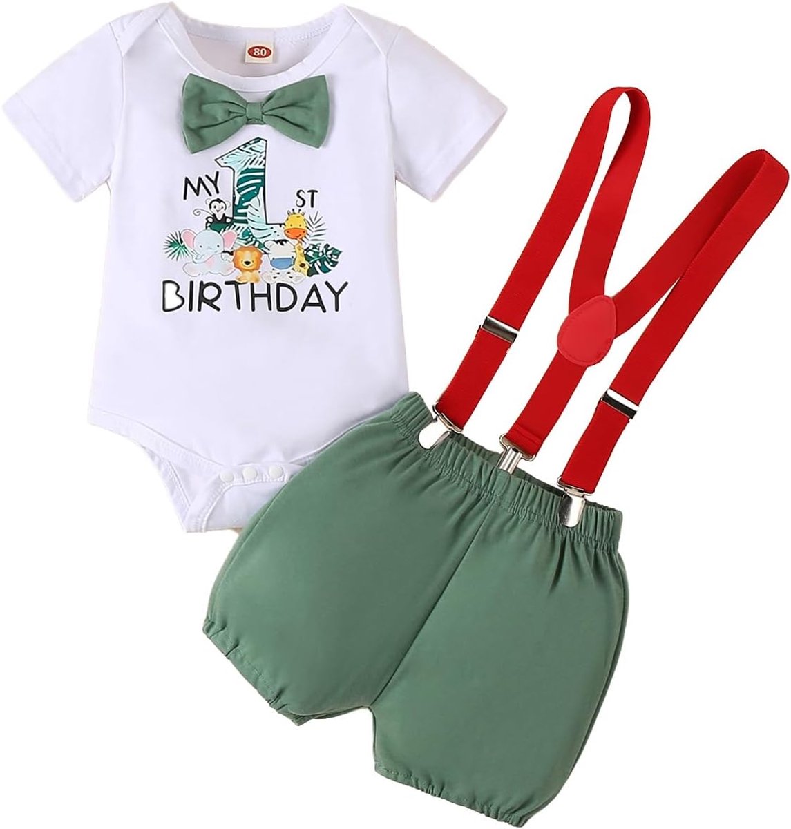 Set Kleding 1e Verjaardag Jongen: Gentleman Romper met Bretels Broek - Zomer Herfst Outfit
