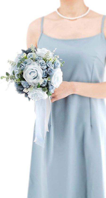 Foto: Rustiek bruidsboeket kunstbloemen blauw stofrozen voor bruiloft en decoratie