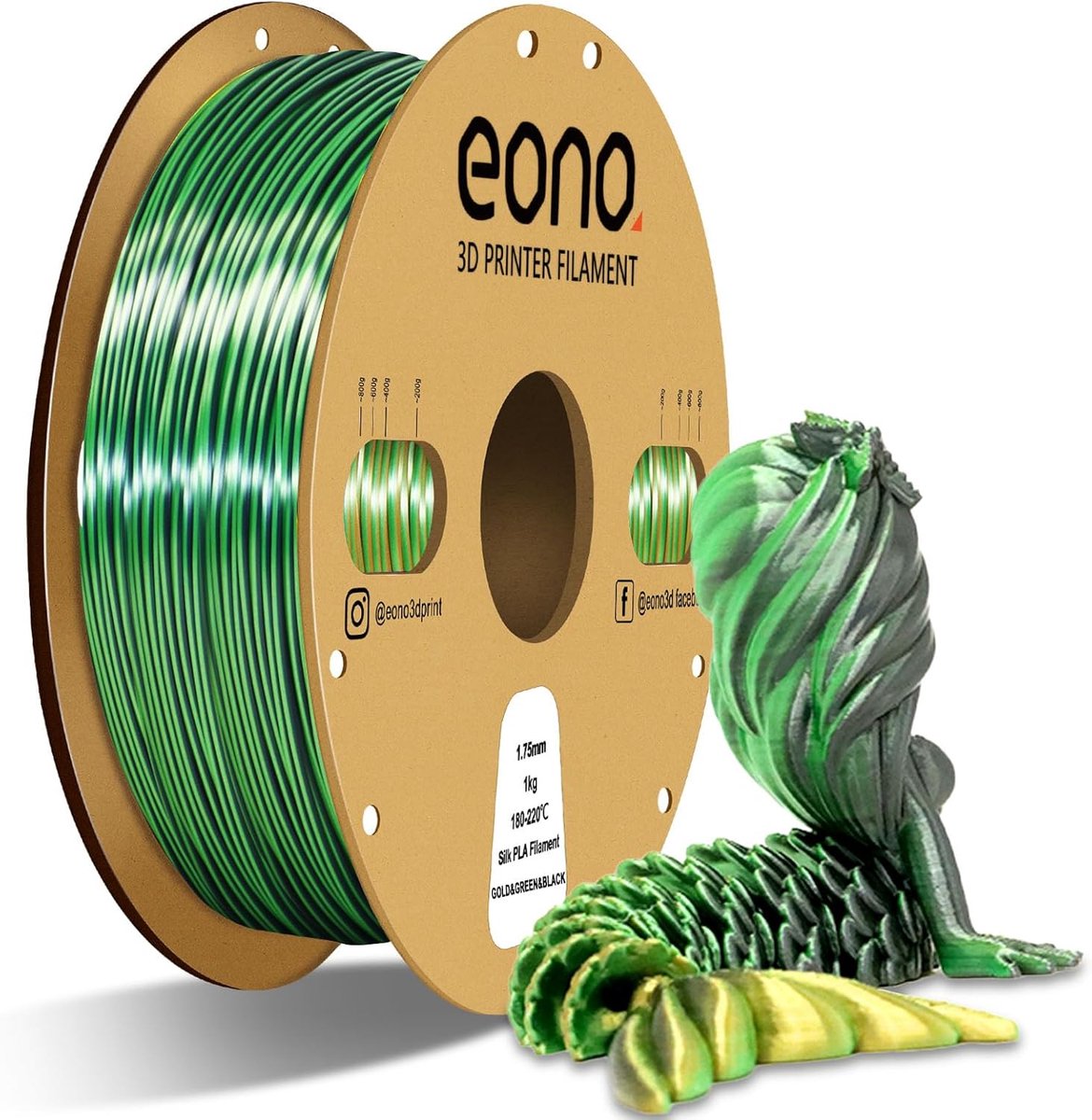 3D Printer Filament - PLA Co-extrusie - Modellen Printen - Driekleurig Effect - 1.75 mm 1 kg - Goud Groen Zwart