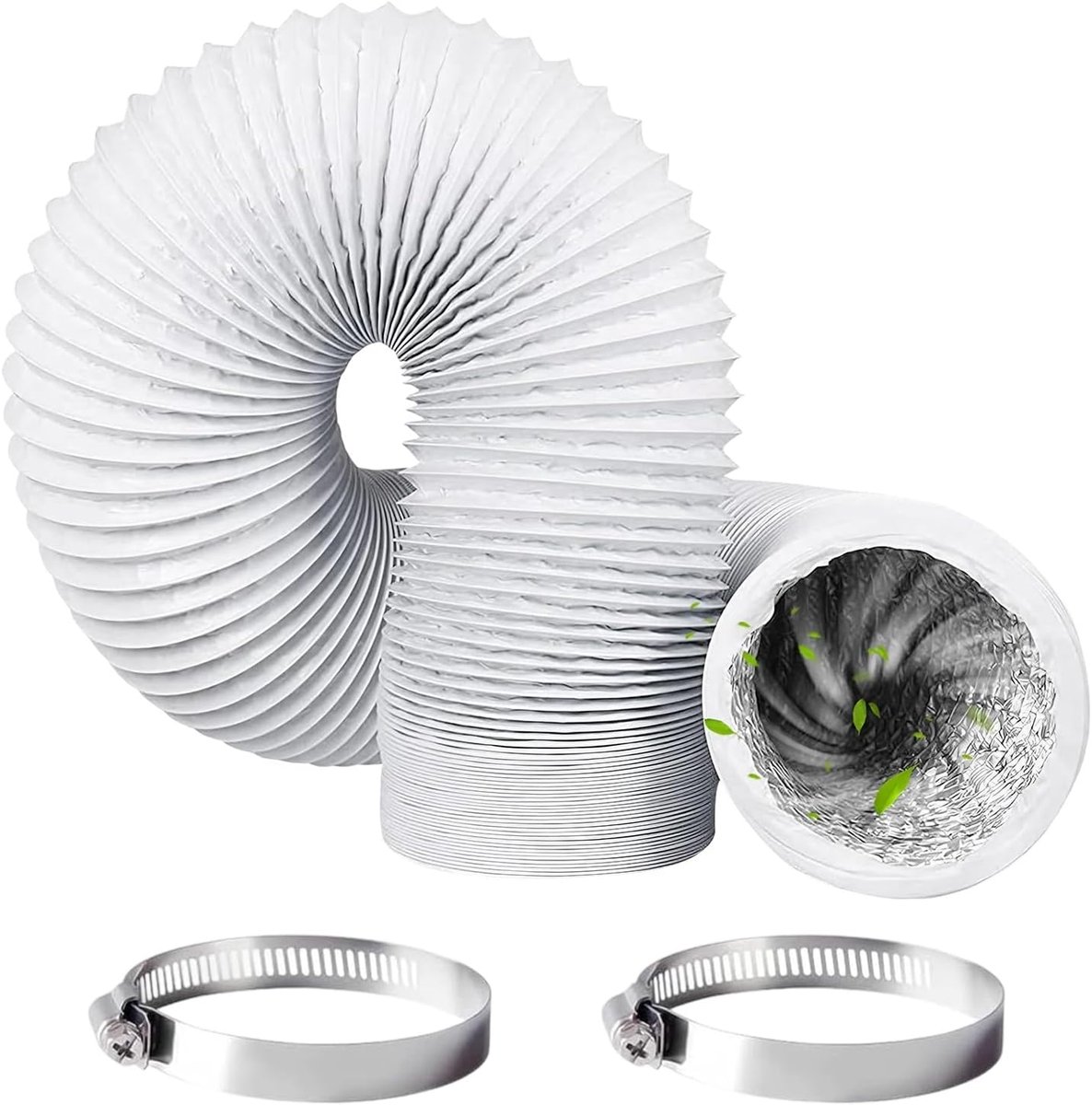 Afvoerslang Flexibel - Ventilatiebuis Aluminium - Airconditioning Afvoer - Met Stalen Banden - 5 Meter Lengte - Wit