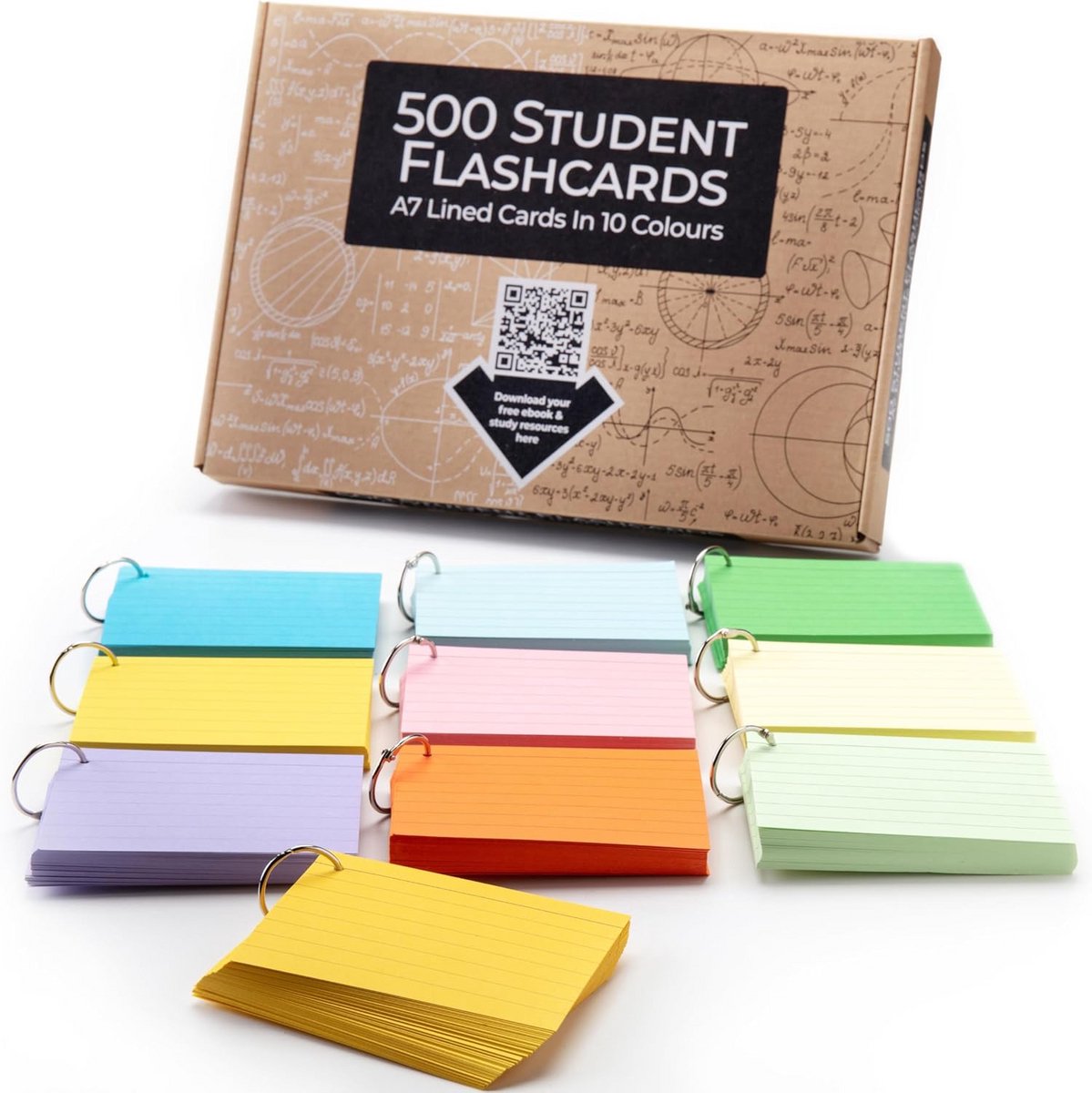 500 Stuks A7 Studiekaarten in 10 Kleuren - Blanco Revisie- en Indexkaarten