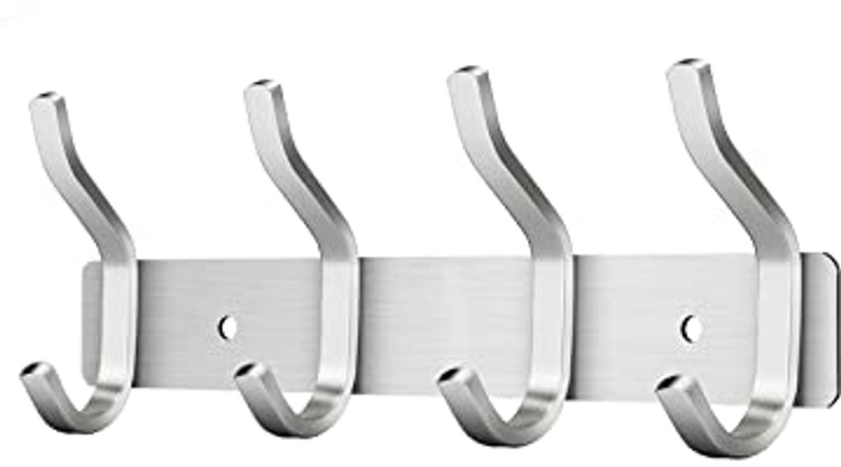 Ultiluxe® Kapstok Wandhaken - 4 Haken - Garderobehaken - Hakenlijst - Roestvrij Staal - Du