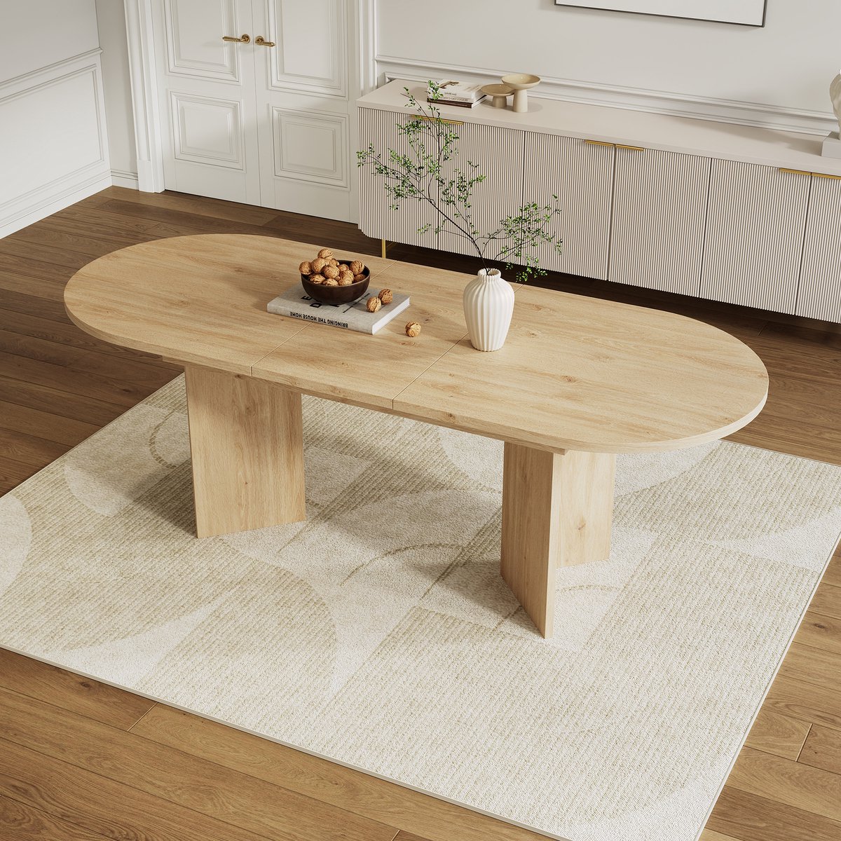 HAUSS SPOLE Eettafel - Uittrekbaar 140 180x90 Cm - Voor 4 8 Personen - Afgeronde Hoeken - MDF - Eikenkleur