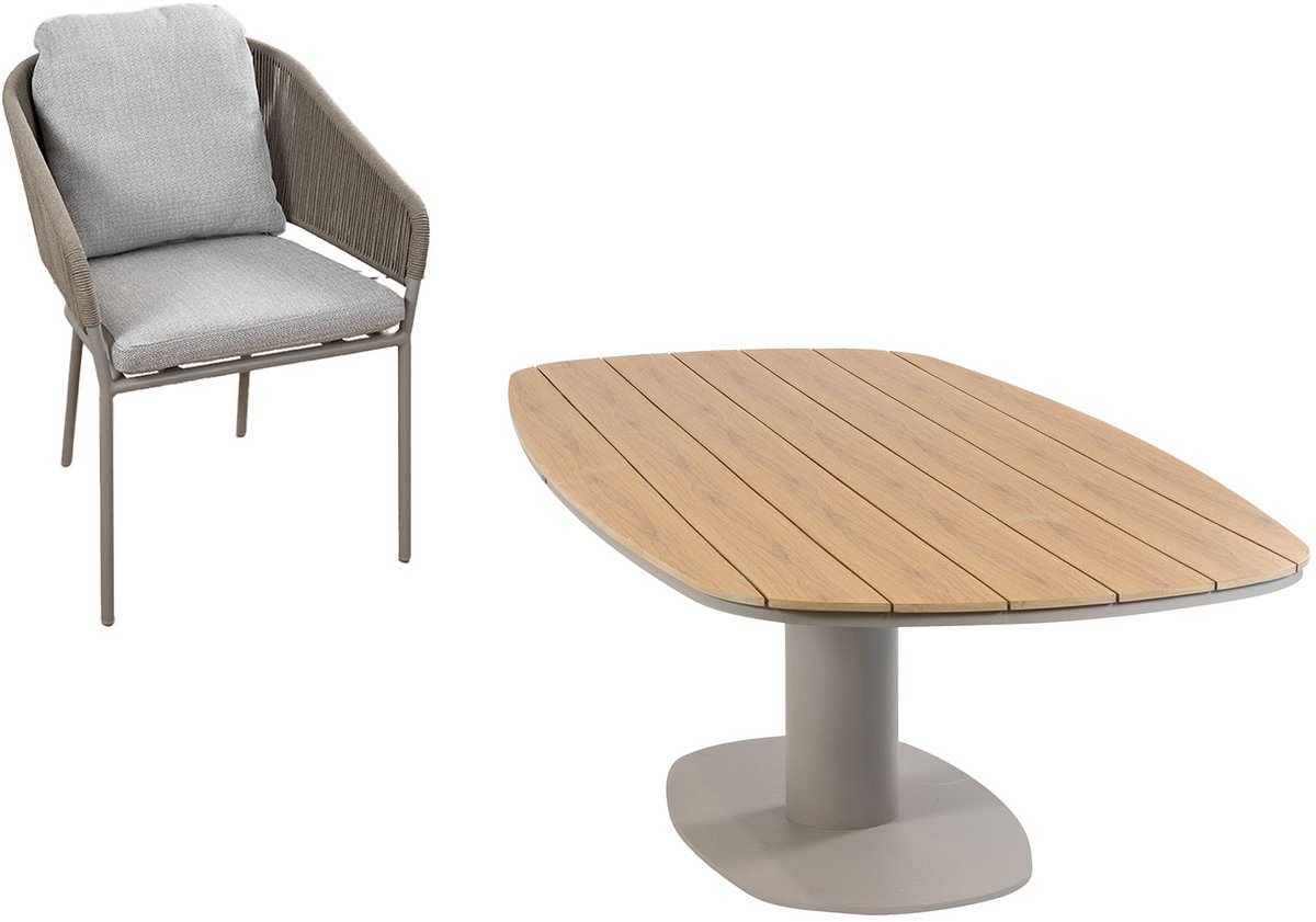 9-delige tuinset | 8 Brindsi tuinstoelen (Latte & Camel) | Tuintafel Tower 260cm (Camel)