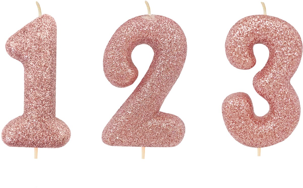 CREATIVE PARTY - Kaars op prikker cijfer roségoud glitter 7 cm voor taart