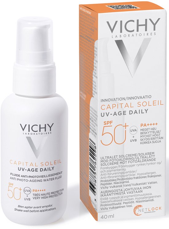 Vichy Capital Soleil UV-Age Daily SPF50+ - Zonnefluide Dagelijkse Bescherming - Gezicht - Niacinamide (Vitamine B3) en Peptiden - 40ml