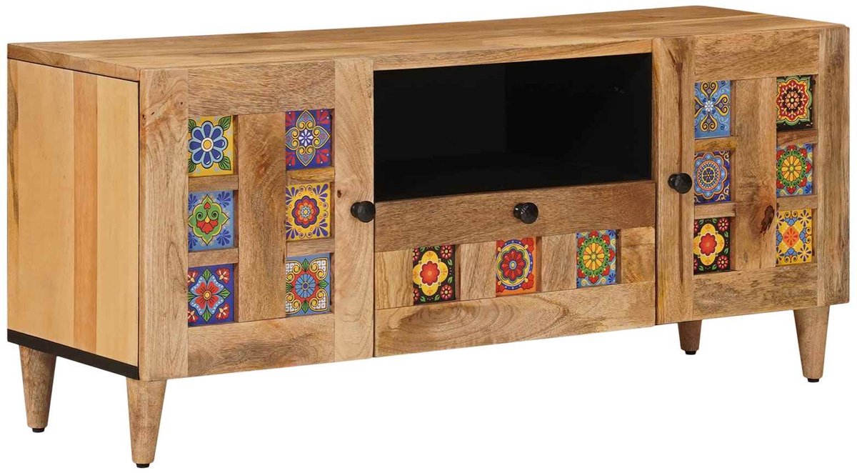 vidaXL - TV - Kast - met - lade - Naturel - 105 - x - 33,5 - x - 46 - cm - Massief - Mango - Hout