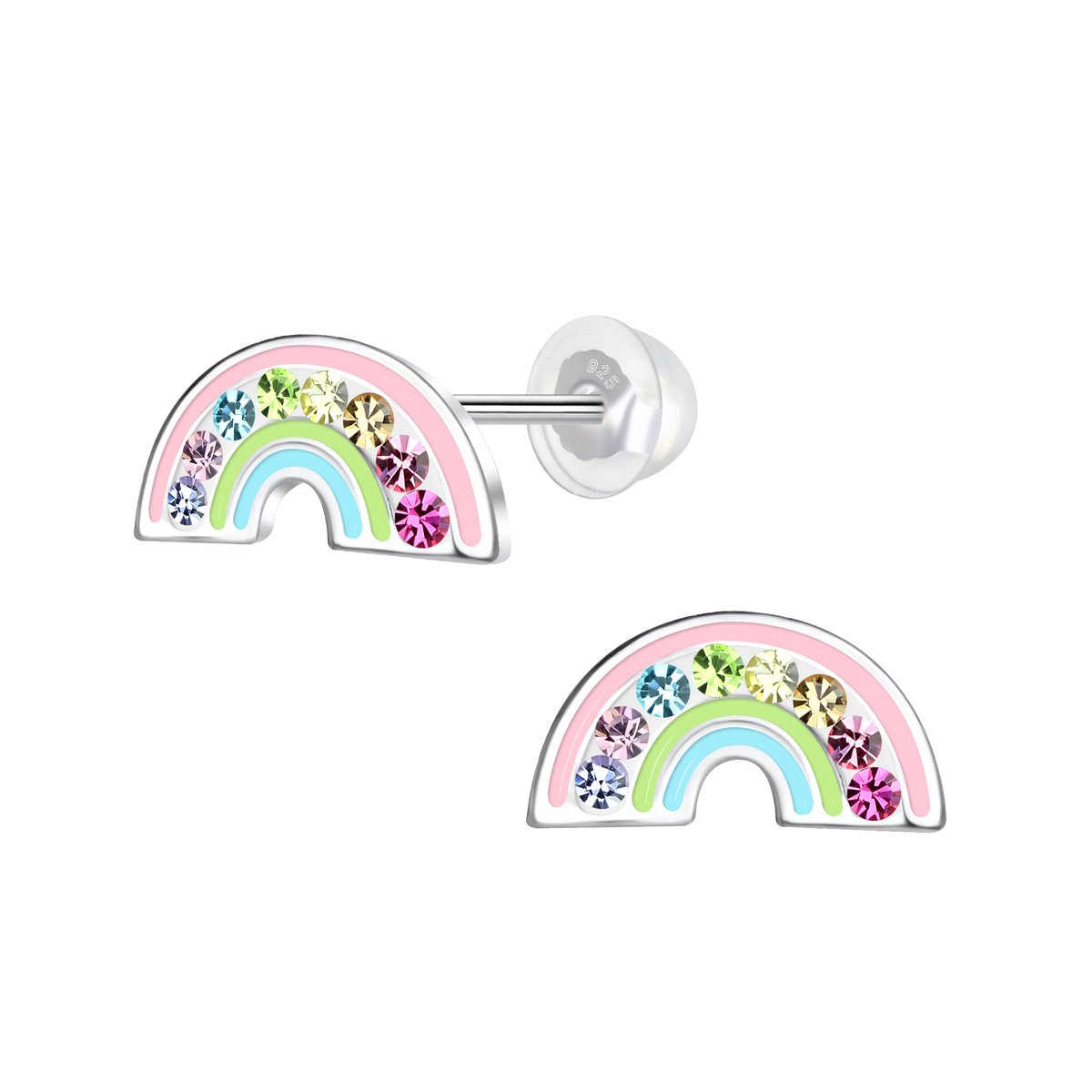 WeLoveSilver - zilveren oorstekers - K3 collectie - regenboog kristallen - 5 mm