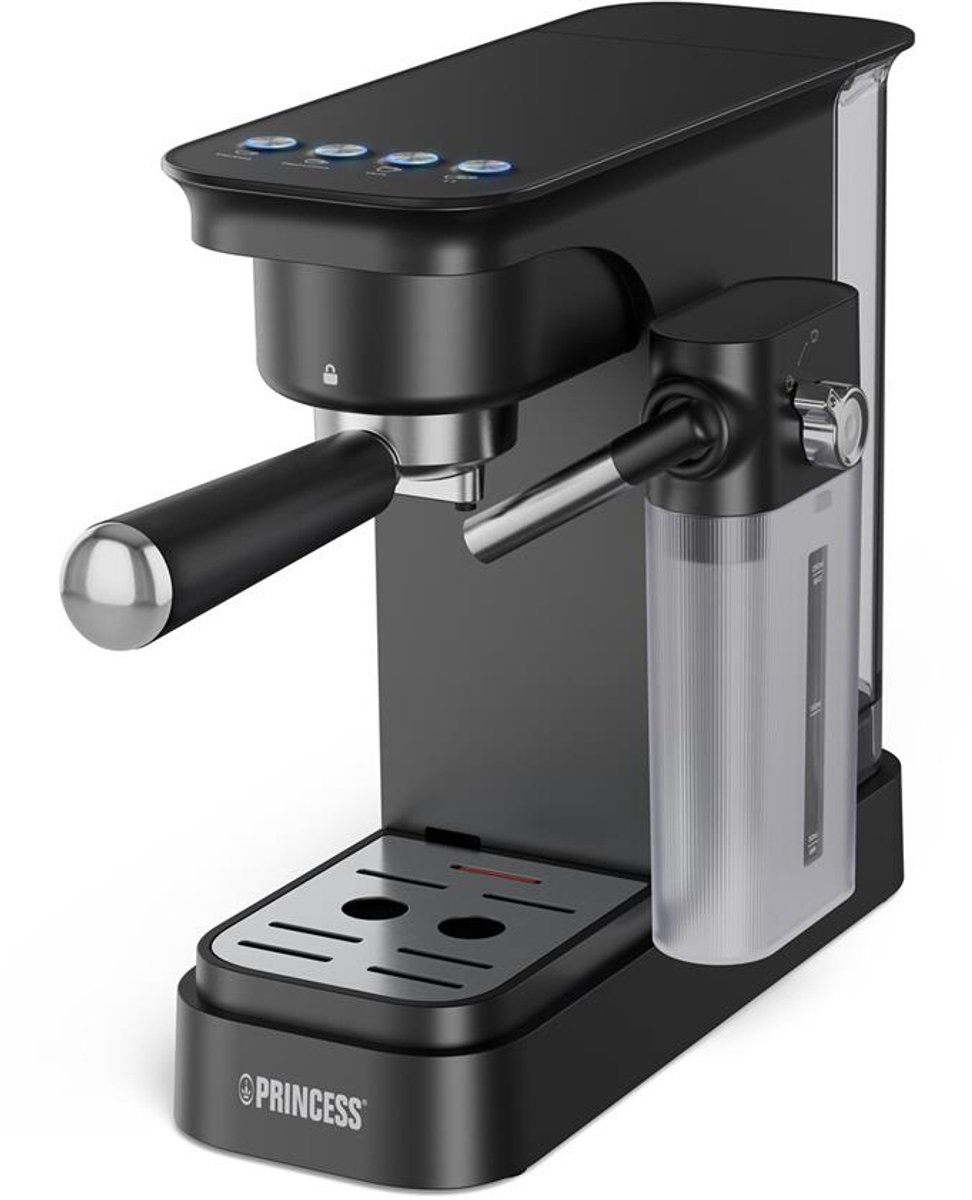 Princess 249422 Espressomachine met Melkopschuimer - Half Automatisch - 20 Bar Pomp - Melkreservoir - Zwart