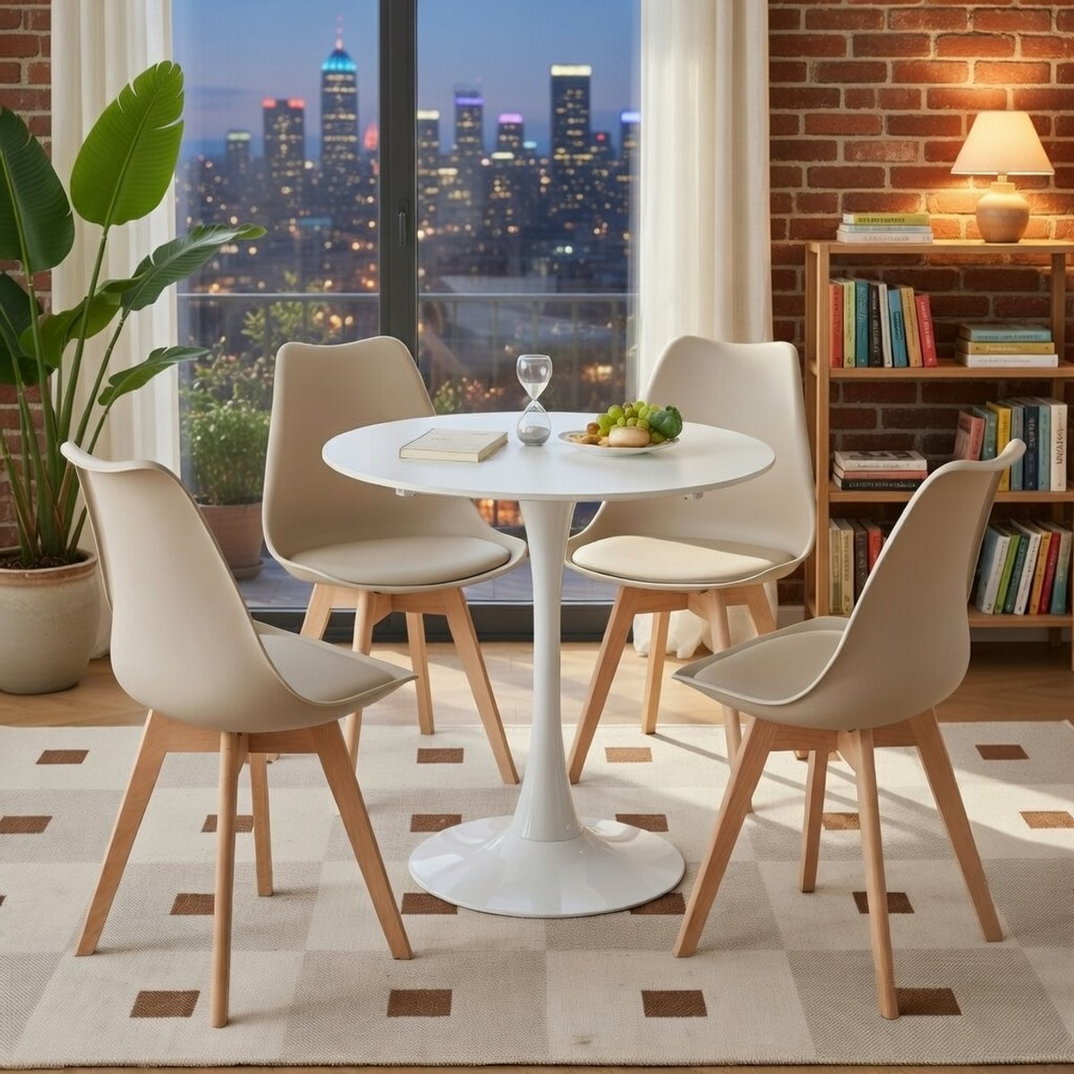 Moderne Eetkamerstoelen Set van 6 - Ergonomische Stoelen met Afneembaar Kussen, Massief Houten Poten - Comfortabele Keukenstoelen - Beige - Novihome