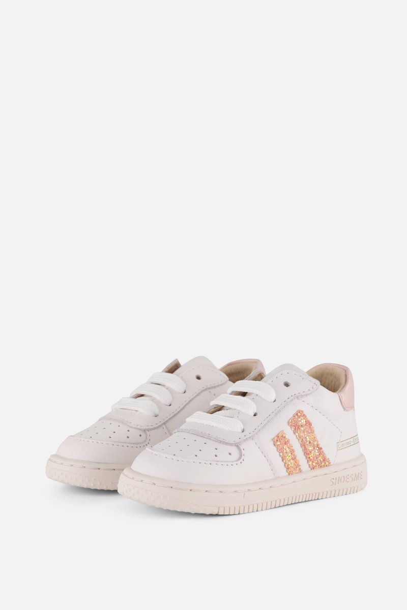 Shoesme Wit-Roze Sneakertje - Sneakers Kinderen - Meisjes - White Peach - Leer - Maat 21