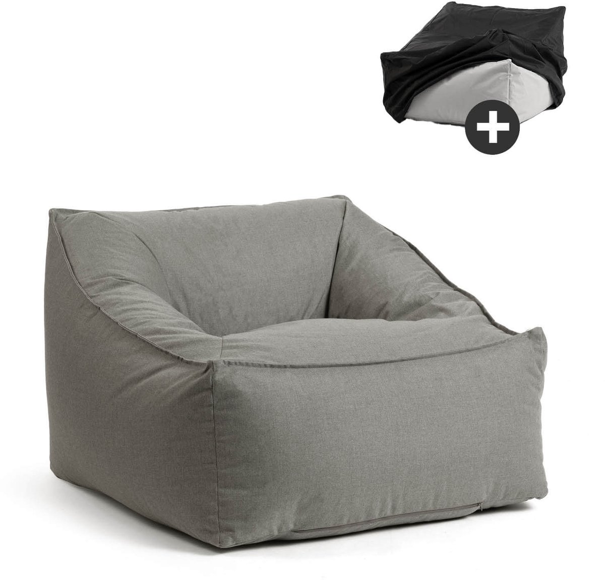 mokebo Lounge tuinstoel met beschermhoes 'Der Sunnyboy' Made in Germany, outdoor zitzak, beanbag met vulling, als ligkussen, tuinligbed, relaxstoel, vloerkussen of ligbed in Steengrijs