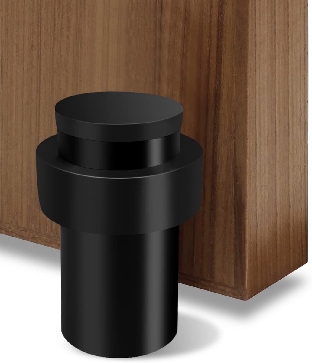 Cilindrische Deurstop 65mm - Zwarte Vloer Deurstopper met Rubber Buffer voor Wandbescherming