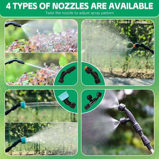 Accu Drukspuit 8 Liter - Druksproeier - Rugsproeier Tuin - Comfortabel Draagcomfort - Telescopische Lans - Regelbare Sproeikop - 2000 Mah - Groen van Merkloos	 — afbeelding 4