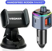 Wegman Bluetooth FM Transmitter + Telefoonhouder Auto met Zuignap voor Dashboard en Raam - Handsfree Bellen Auto Carkit - 30W USB-C Autolader - Auto Accessories - Compleet Pakket