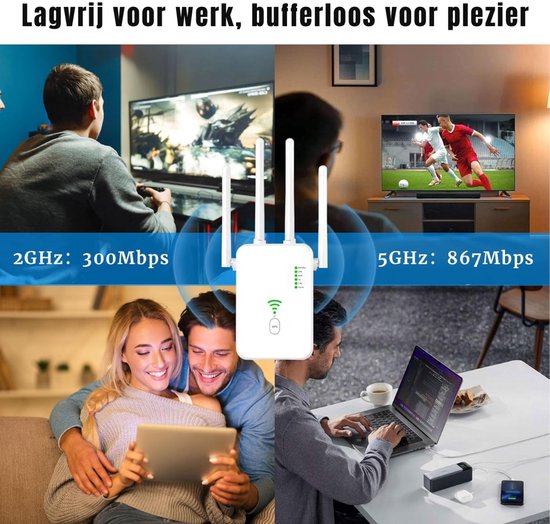 Wifi-versterker 1200 Mbit/s – Dual-band 5 GHz & 2,4 GHz, Met WPS, AP-modus, Voor Fritzbox En Andere Routers