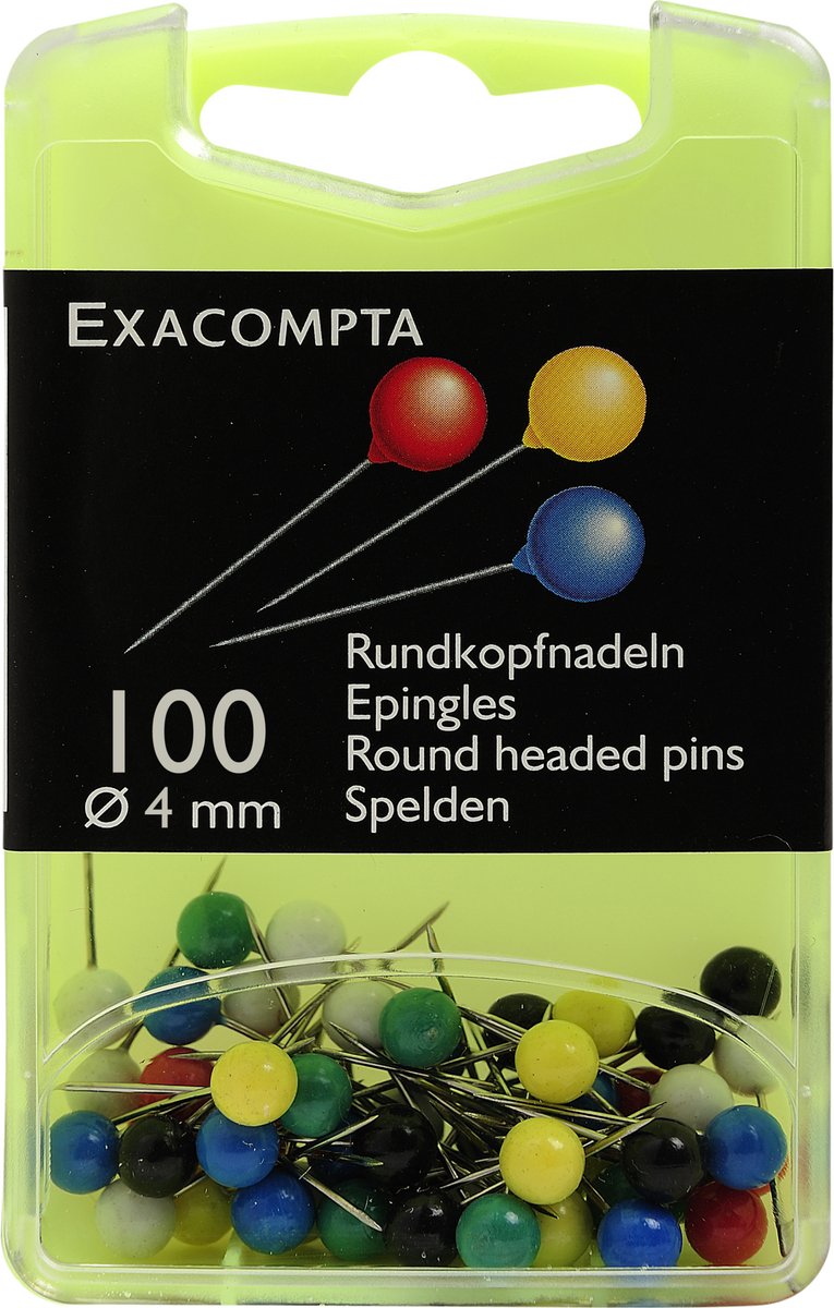 Exacompta Doos met 100 bolvormige prikbordspelden - punthoogte 15mm - 4mm diameter - Geassorteerd - 14345E