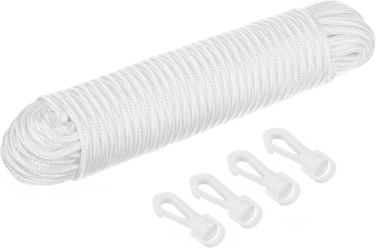 80ft Nylon Vlaggenlijn met Clips - 1/4 Inch Dikke Haringlijn