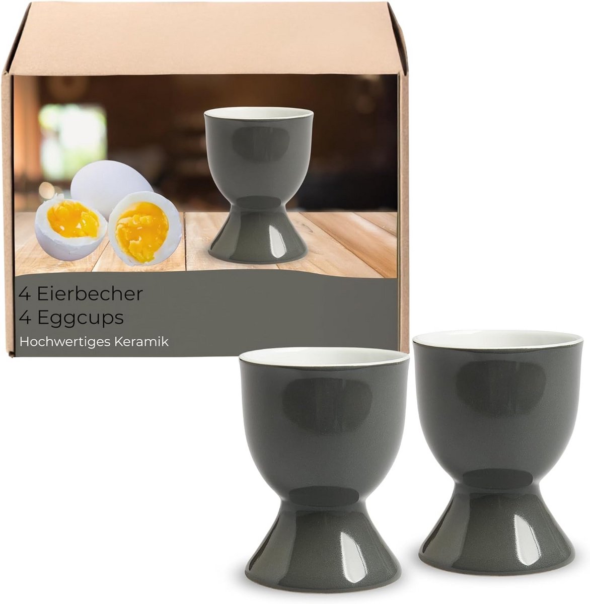 Set van Keramische Eierdopjes 4 Stuks Grijs Vaatwasmachinebestendig