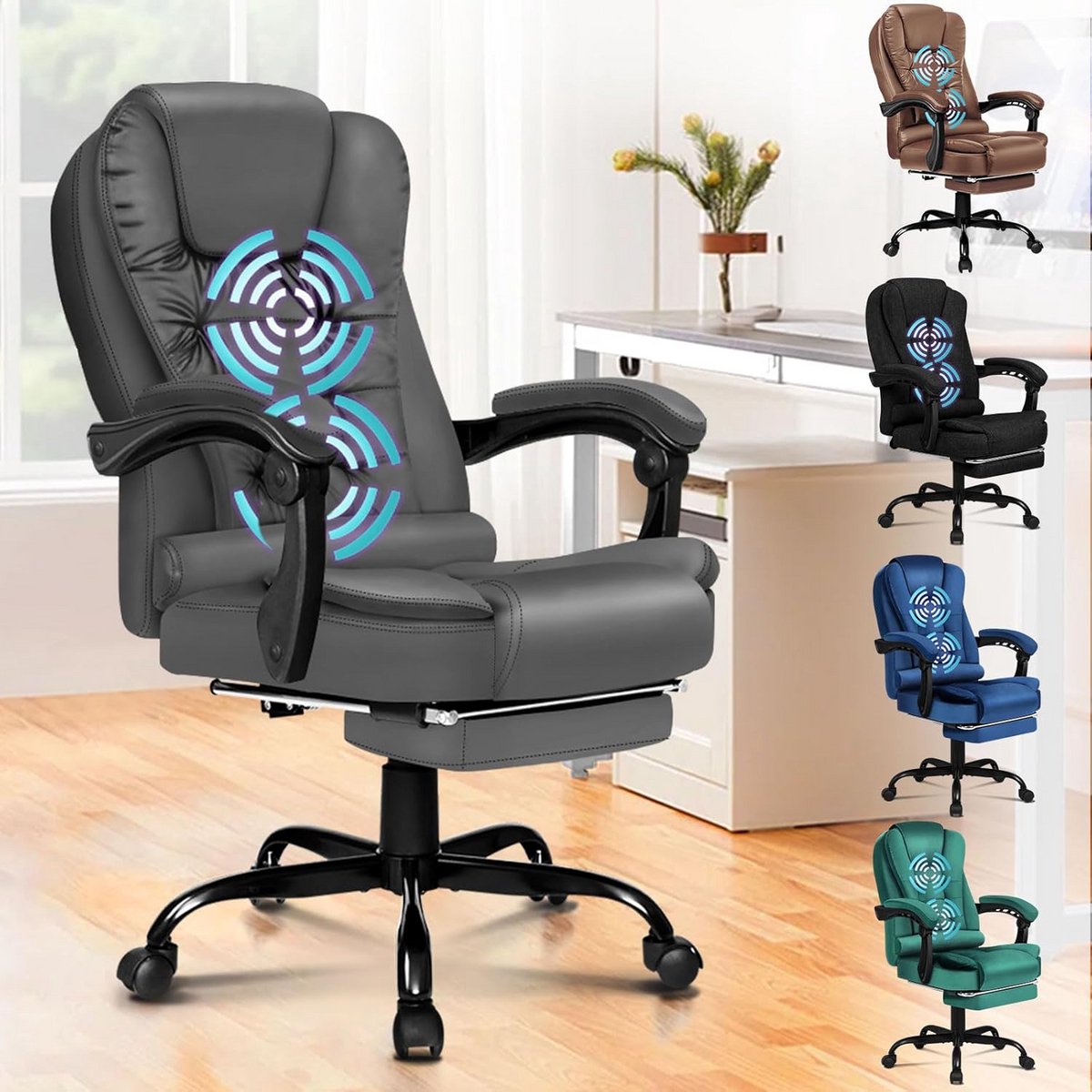 Ergonomische Bureaustoel met Massagefunctie en Voetensteun, Luxe Leer Look