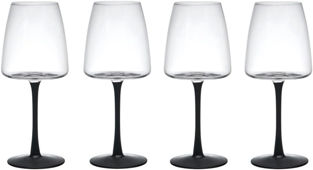 Set van 4 Kristallen Witte Wijnglazen 400 ml met Zwarte Stelen