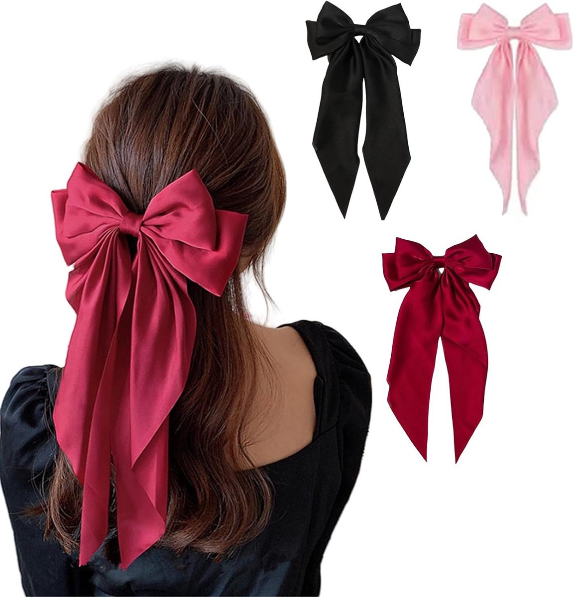 Set van 3 Elegante Haarspelden met Grote Zwarte Strikken voor Dames