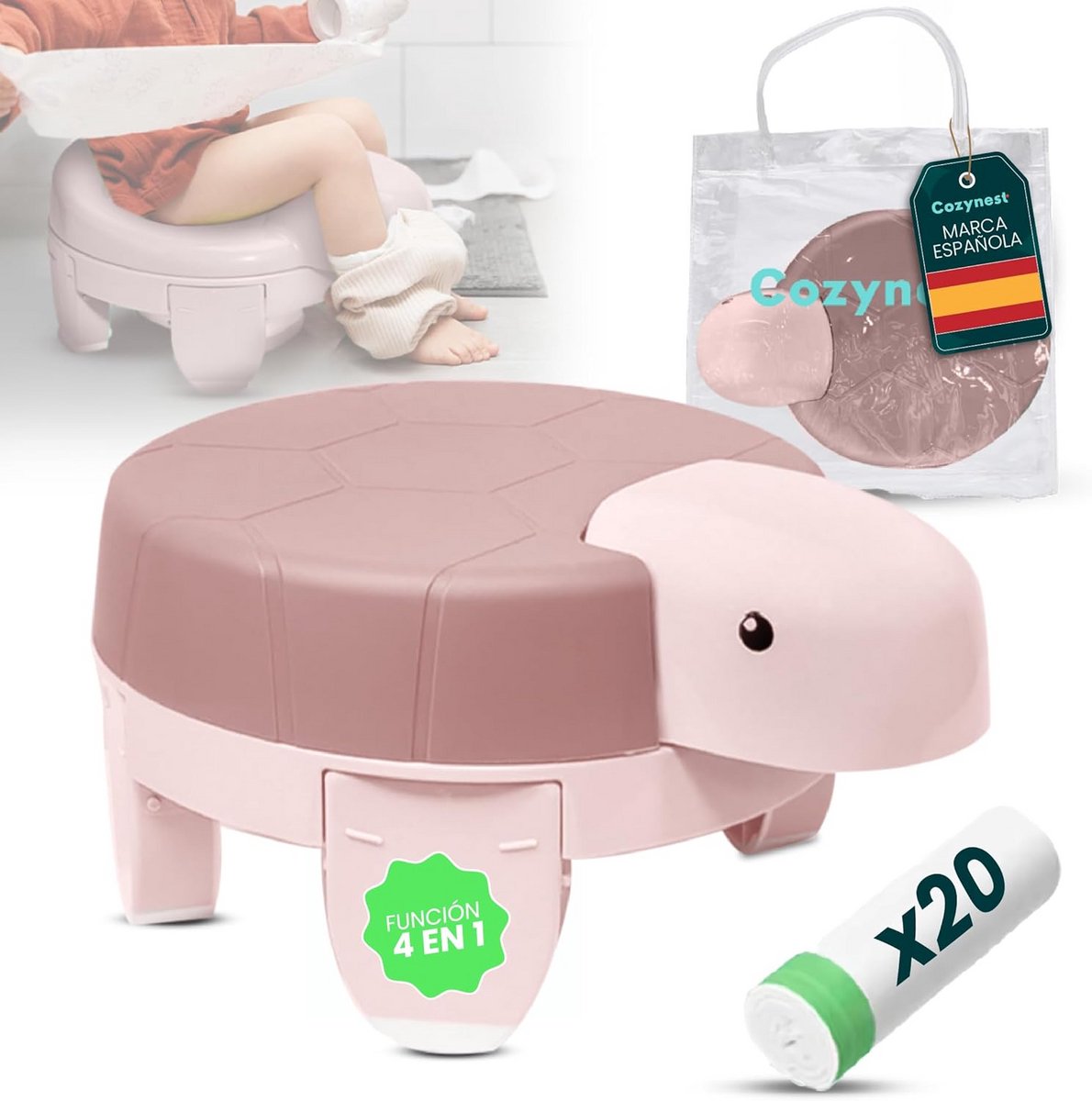 Draagbaar Potje voor Baby's 4-in-1 met Zitverkleiner en Spatbescherming