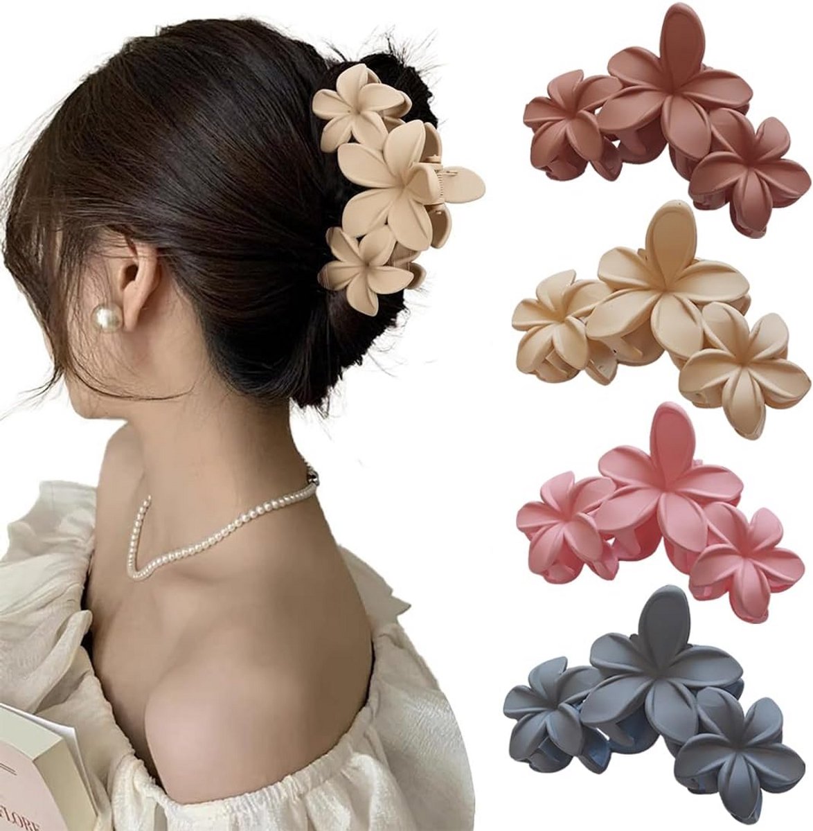 4x Grote Bloem Haarspelden Antislip - Hawaiiaanse Strass Clip voor Dik Haar