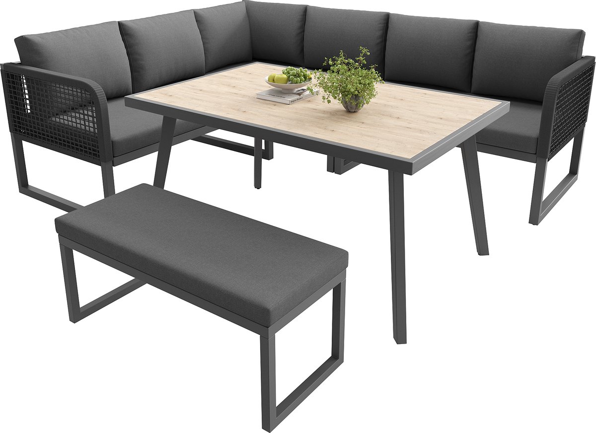 Tuinmeubelset met hoogwaardige zit- en rugkussens, tuinloungestoelen voor 6-8 personen, handgevlochten PE-rotan lounge set, weerbestendig terras sofa set, grijs