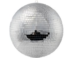 KIMU® Discobal met Motor Ø 50 cm Professioneel - Discobol Groot Zilver Spiegeltjes 10x10mm - Spiegelbol Disco Bal Bol - Feest Feestje Discolamp Decoratie Space Glitters Festival