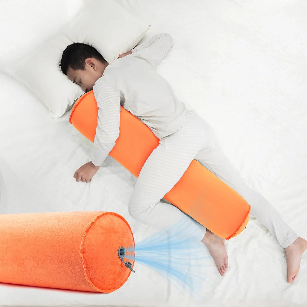 Zijslaapkussen Opblaasbaar - Lichaamssteun Kussen - Comfortabel Slapen - Zelfopblaasbaar Ventiel - 90 x 20 cm - Oranje