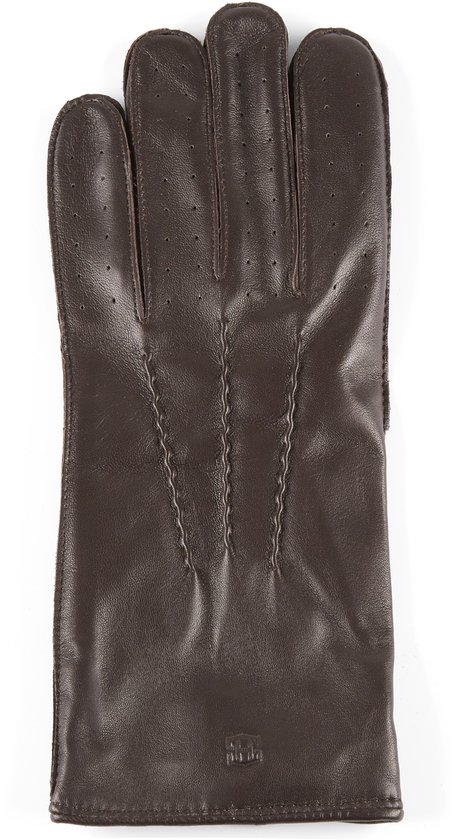 Gants en cuir de mouton perforé marron foncé pour écran tactile