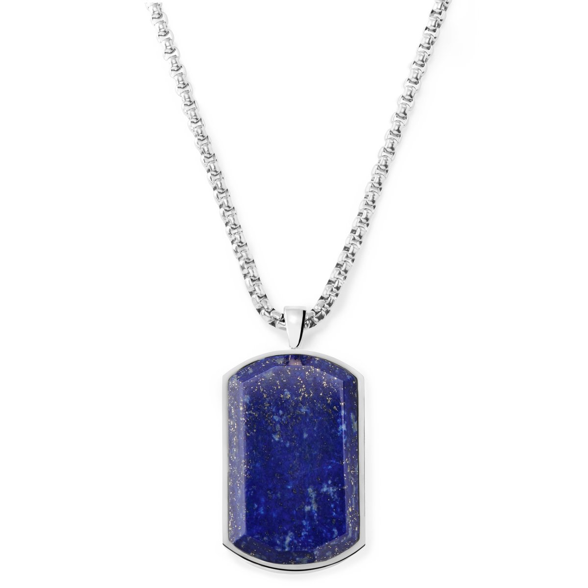 Orisun | Zilverkleurige Roestvrijstalen Ketting met Dog Tag van Lapis Lazuli