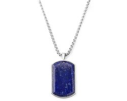 Orisun | Zilverkleurige Roestvrijstalen Ketting met Dog Tag van Lapis Lazuli