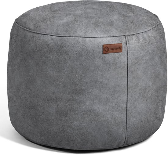 Casacomfy ModiPouf – Pouf rond – Blanc plat – Repose-pieds – Aspect cuir