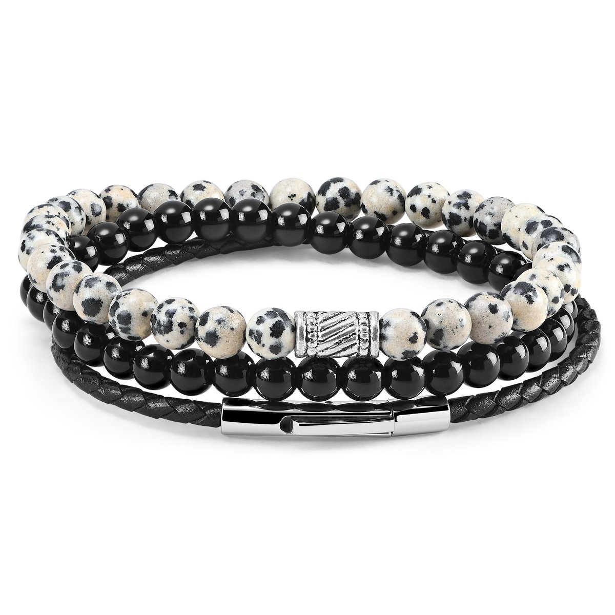 Raipur Wit & Zwart Stenen Armbandset