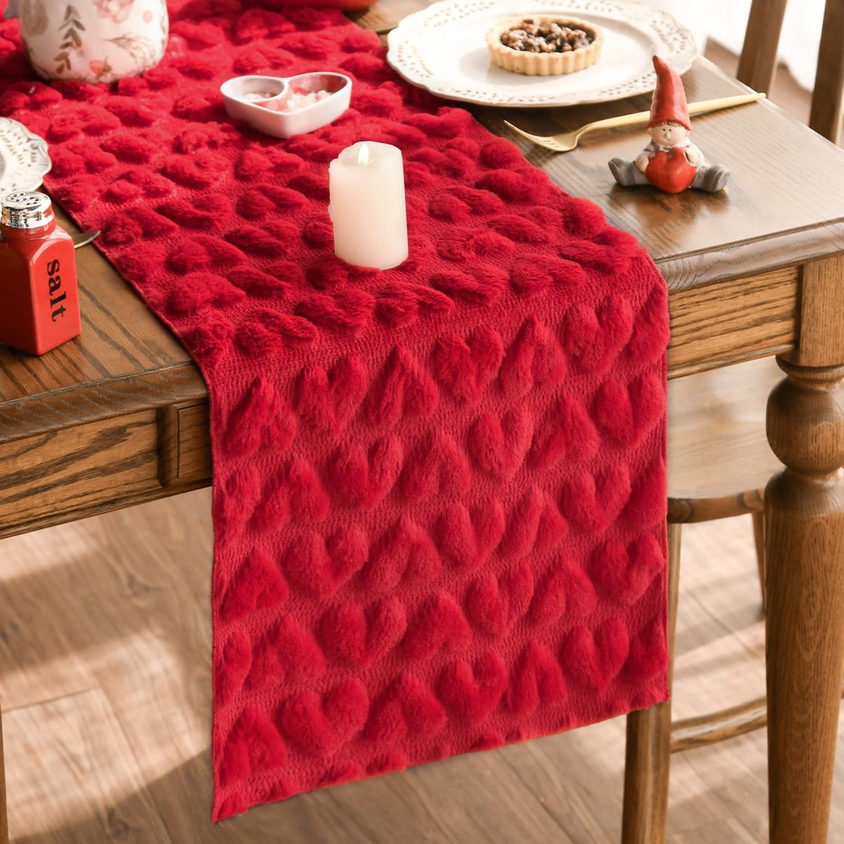 Zachte Pluche Tafelloper Beige Hartdessin 33 x 303 cm voor Feest en Decoratie