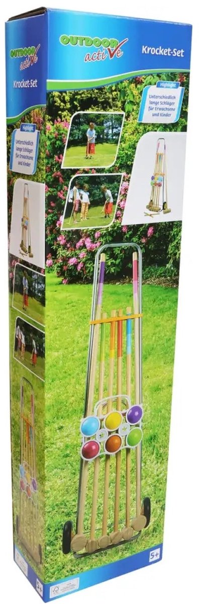 Vedes krocketspel set voor 6 spelers met wagen - 92 cm - buitenspeelgoed.