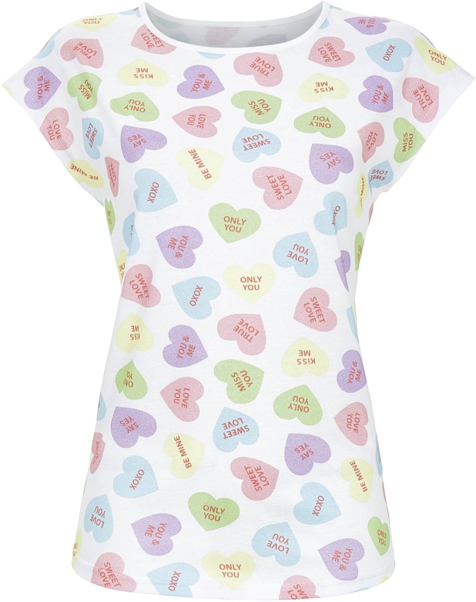 Ringella Katoenen pyjamashirt suikerhartjes Ringella - Wit - Maat - 42