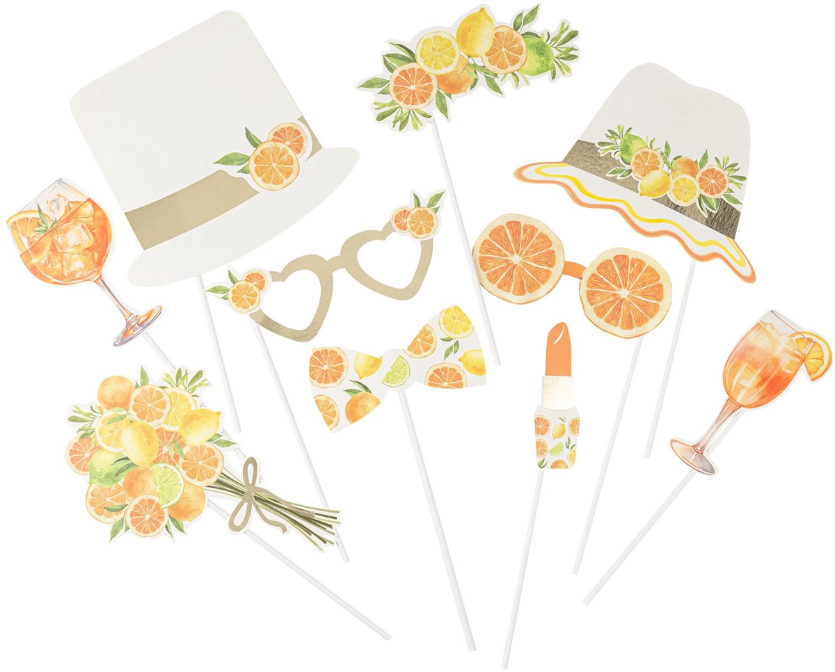 ARTYFETES - Photobooth Kit Fizz Citruspapier Crème, Oranje en Goud Feestaccessoires