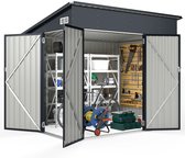 COSTWAY Tuinhuis van metaal, 225 x 161 x 197 cm, gereedschapsschuur met voordeur, zijdeur en lessenaarsdak, afsluitbaar, tuinhuisje, tuinschuur, outdoor