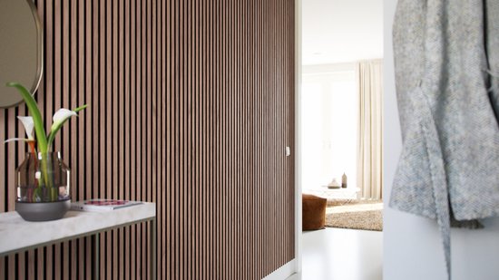 Barnwoodweb Akoestisch Paneel Walnut – 260 × 56 × 1,8 cm - Warm Hout Geluidsabsorberend Wandpaneel