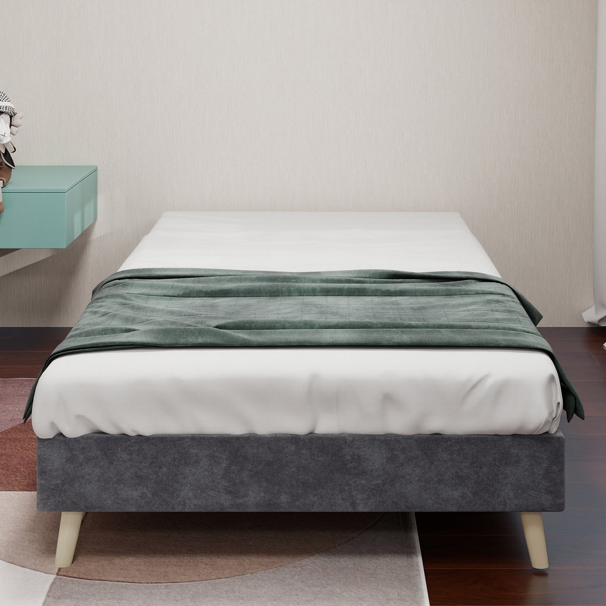 REDOM bedframe 90x200 cm – Stof + metaal grijs – Stevige constructie, moderne stijl – 1 pakket
