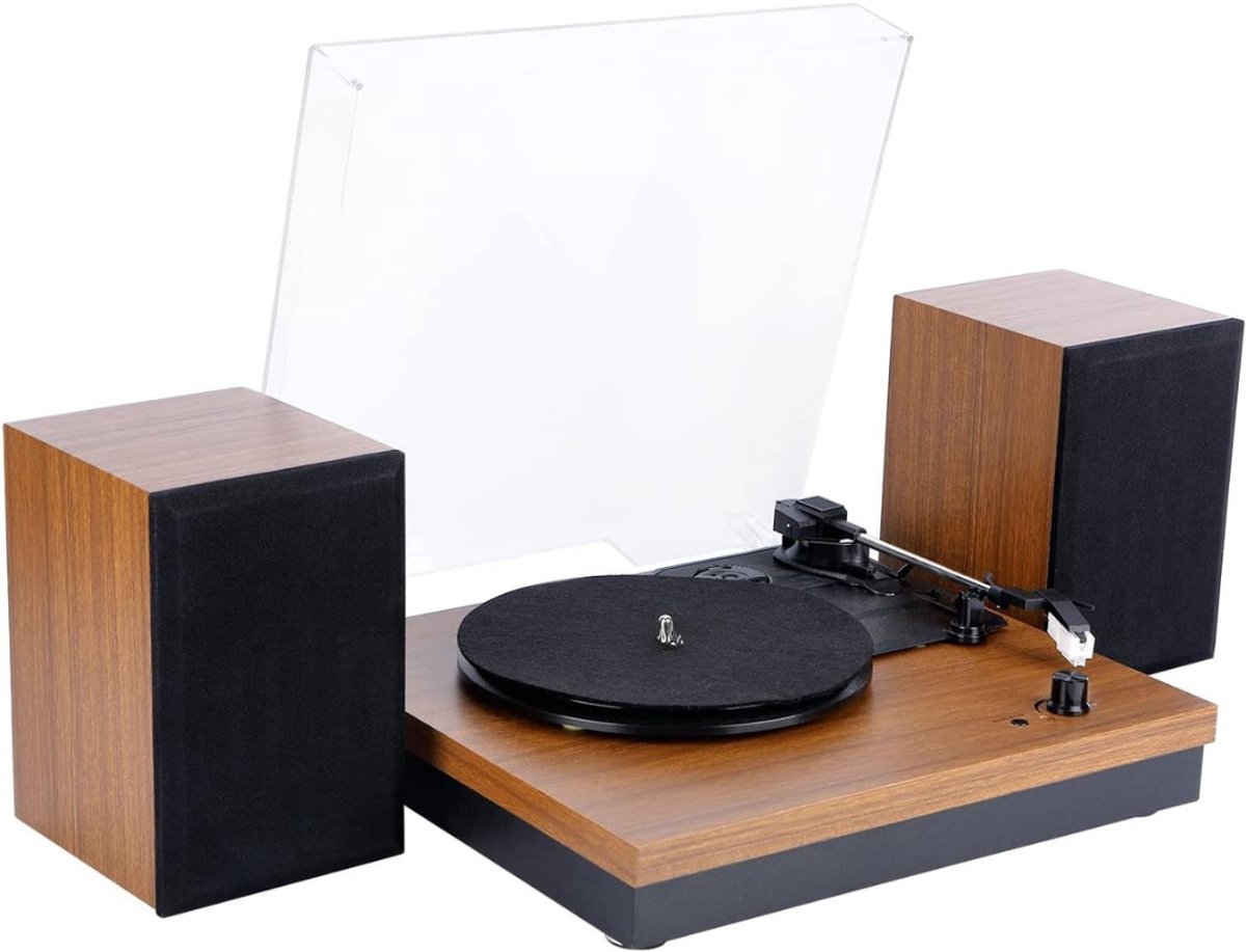 SCH® Platenspeler met Speakers - Platenspeler - Bruin - 13cm x 13cm x 13cm