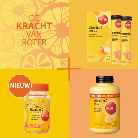 Roter Vitamine C 1000mg bruis - Hoge dosering vitamine C ter ondersteuning van je natuurlijke weerstand - 40 bruistabletten met abrikoos-sinaasappelsmaak