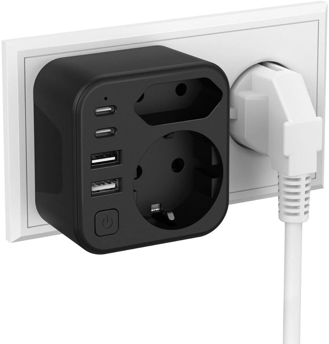NBAP® Dubbele Stekker voor Stopcontact - Tweeweg Stekker - Verdeelstekker - Stopcontact Splitter - Met Kinderbescherming - Zwart
