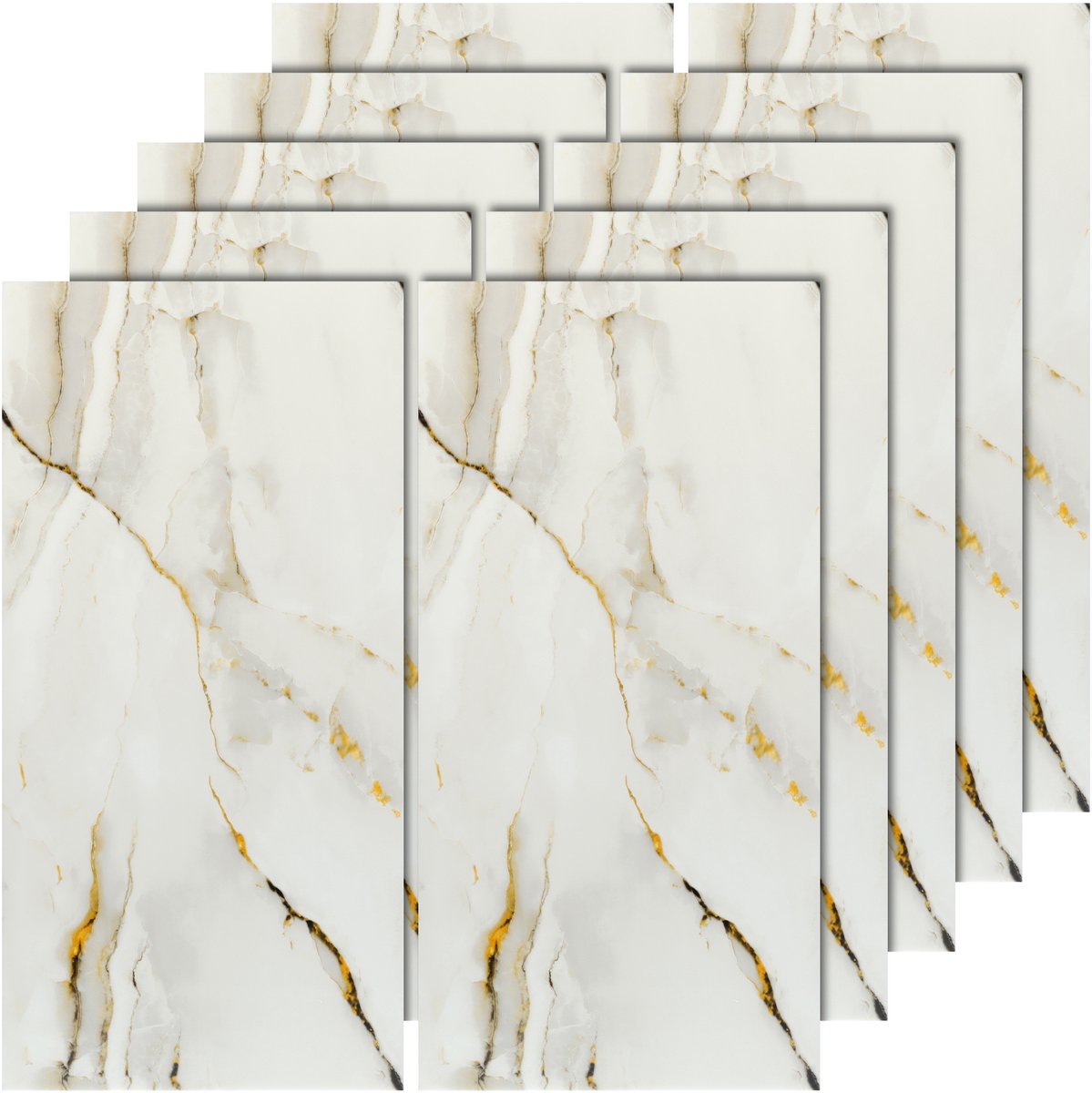 20 Stuks Zelfklevende Marmer Tegelfolie 60x30 cm - Waterdicht & Met Beschermende Aluminium Laag | Plak-en-Klaar Muurfolie voor Badkamer en Keuken,grijsachtig geel
