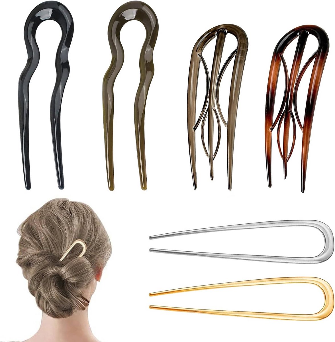 6x Grote U-Vormige Haarspelden voor Dik Haar - Franse Stijl Haarclips
