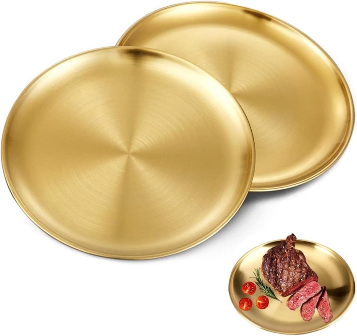Set van 2 Ronde Gouden Serveerbladen 20 cm van Sterk Roestvrij Staal